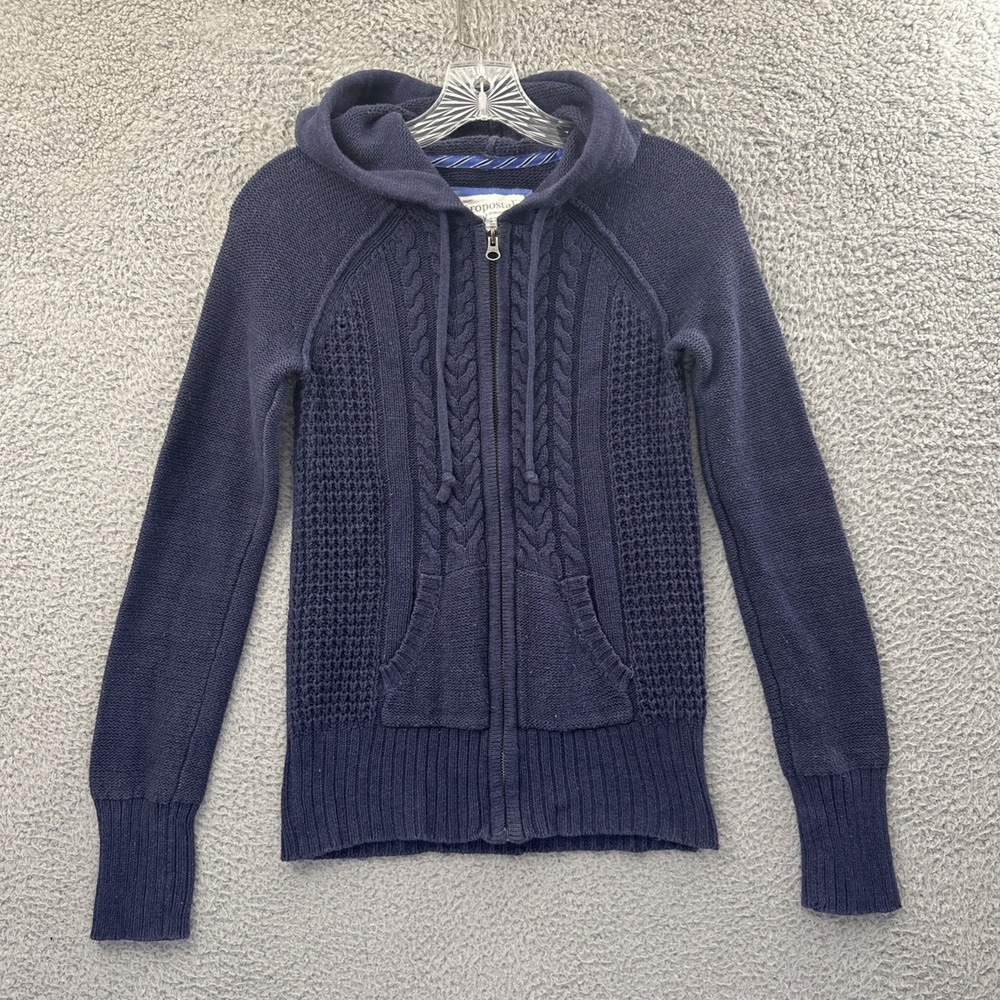 Y2K Aeropostale Hooded Full Zip Cable Knit Cardigan Sweater Preppy Women Small